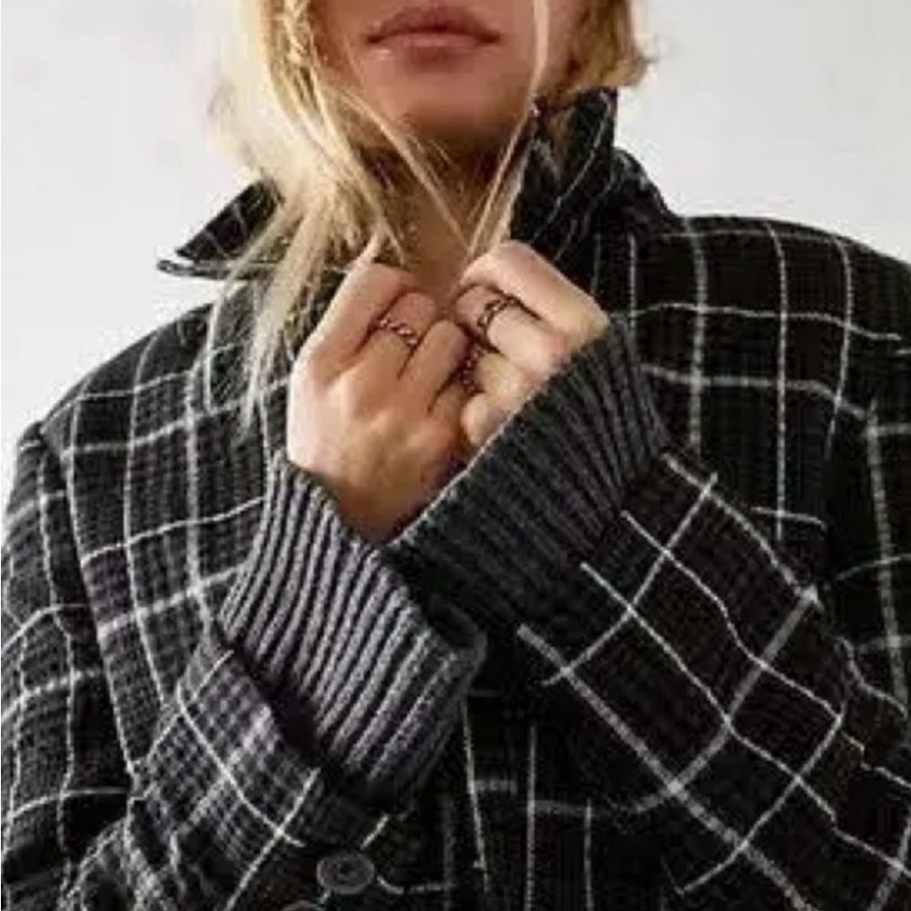 We The Free Black and White Plaid Blazer Small